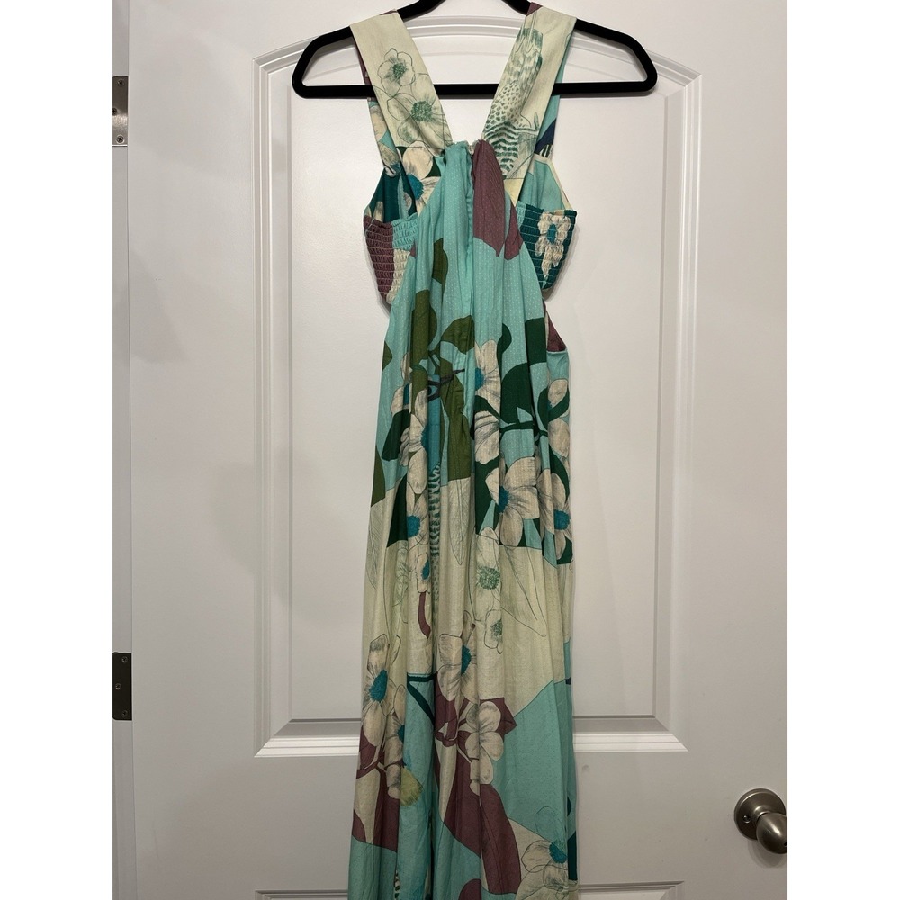 Anthropologie Women's Maxi Dress With Floral/bird Print Peek A Boo Cutouts Xxs